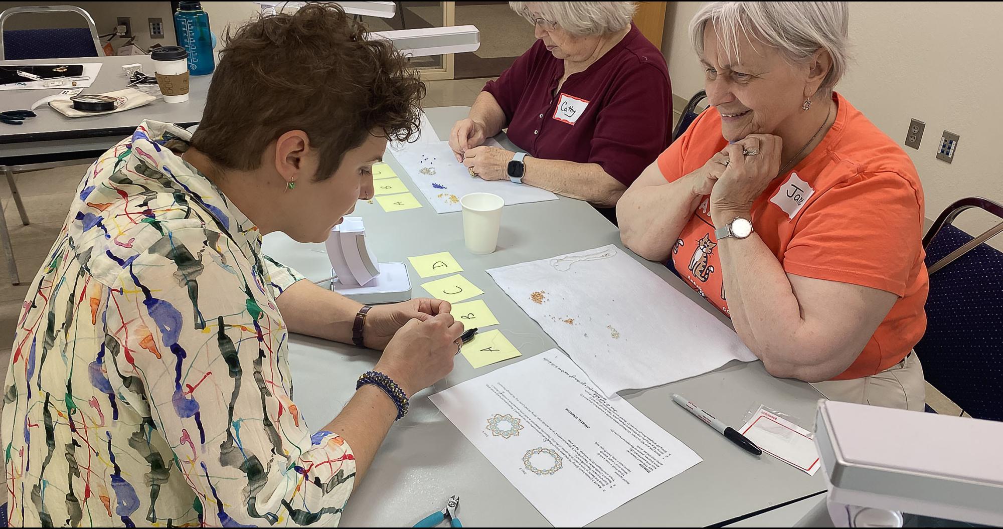 Student in bead weaving class