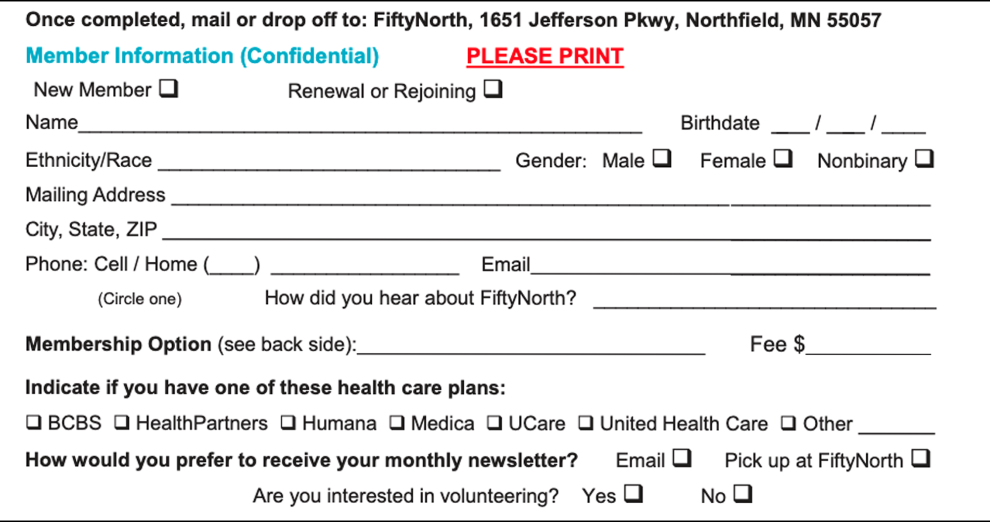 A portion of the 2025 membership form